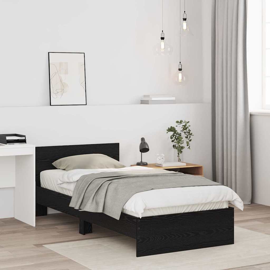 vidaXL Bettrahmen Schwarz Eichen-Optik 90 x 190 cm Holzwerkstoff