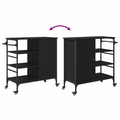 Küchentrolley Schwarz Eichen-Optik 87,5 x 39 x 84,5 cm