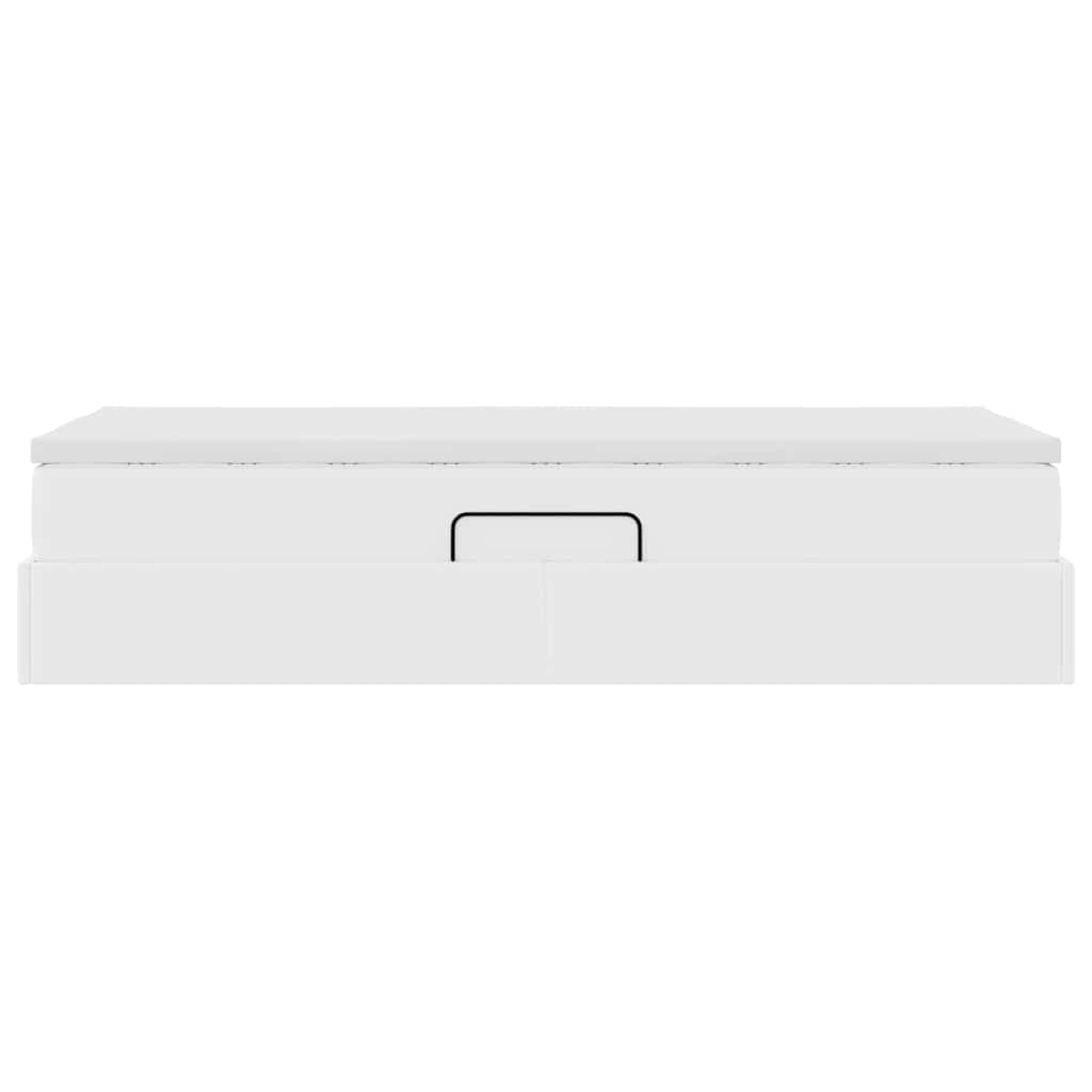 Aufbewahrungsbett mit Matratze Weiß 90 x 200 cm Kunstleder