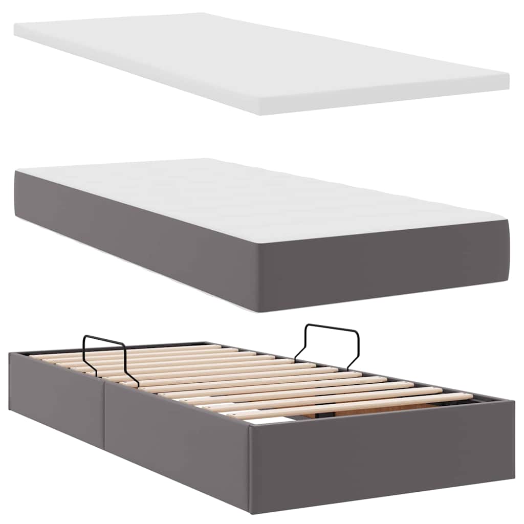 Aufbewahrungsbett mit Matratze Grau 90 x 200 cm Kunstleder