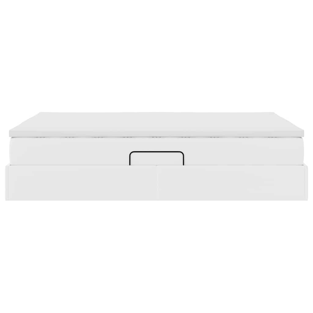 Aufbewahrungsbett mit Matratze Weiß 140 x 200 cm Kunstleder