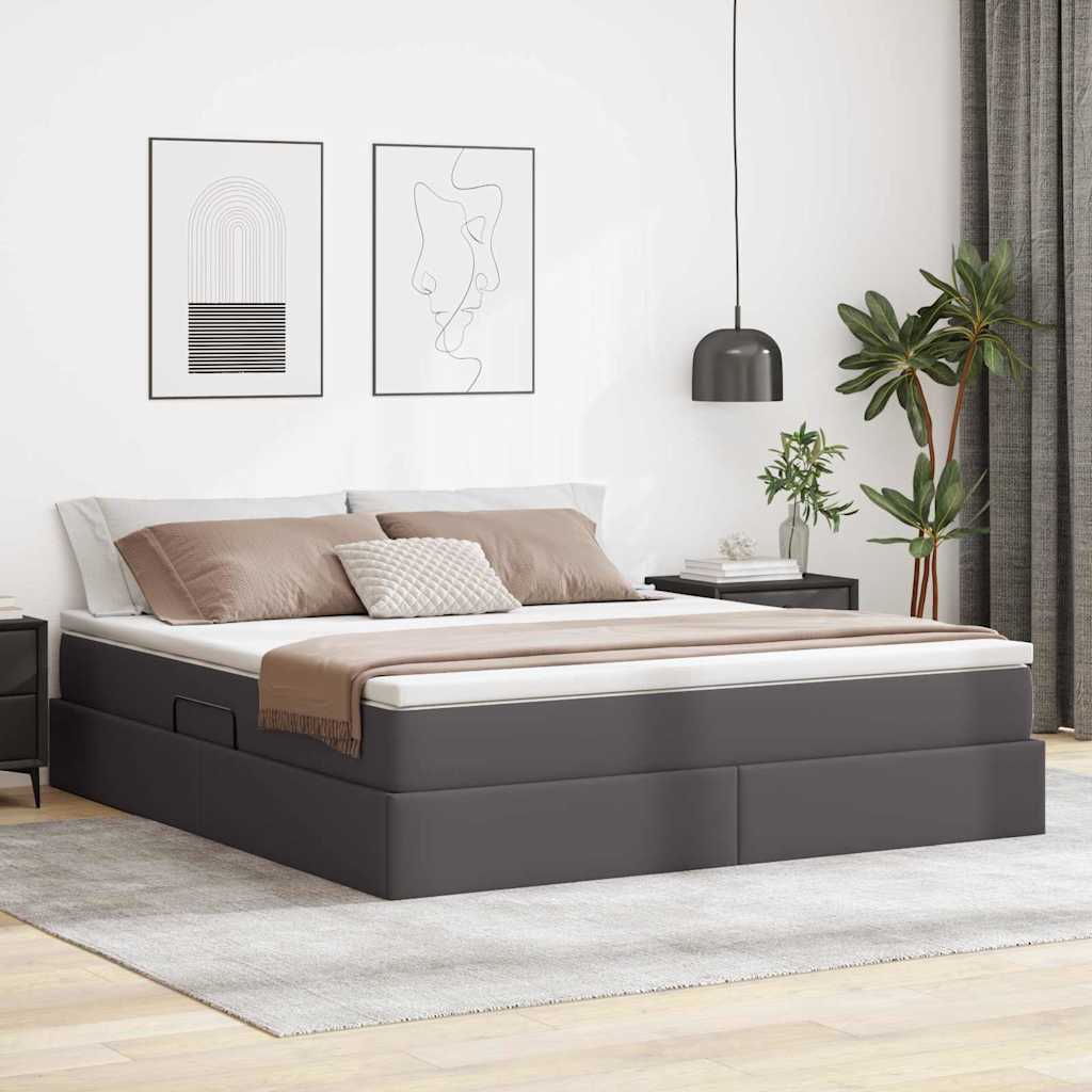 vidaXL Aufbewahrungsbett mit Matratze Grau 160 x 200 cm Kunstleder