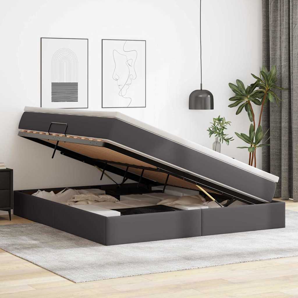 vidaXL Aufbewahrungsbett mit Matratze Grau 160 x 200 cm Kunstleder