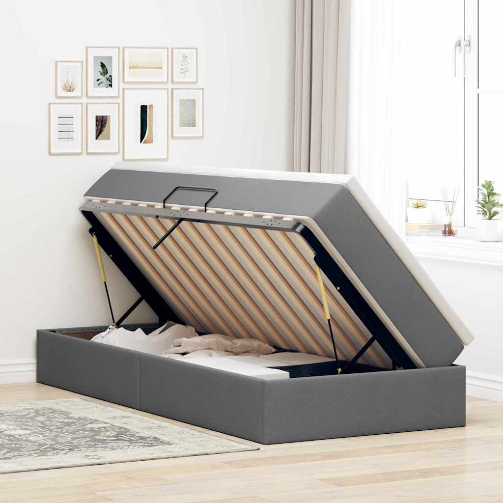vidaXL Lit de rangement avec matelas Gris foncé 90 x 190 cm Polyester