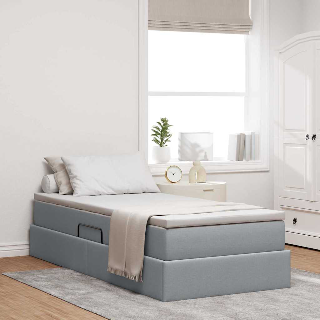 vidaXL Aufbewahrungsbett mit Matratze Hellgrau 100 x 200 cm Polyester