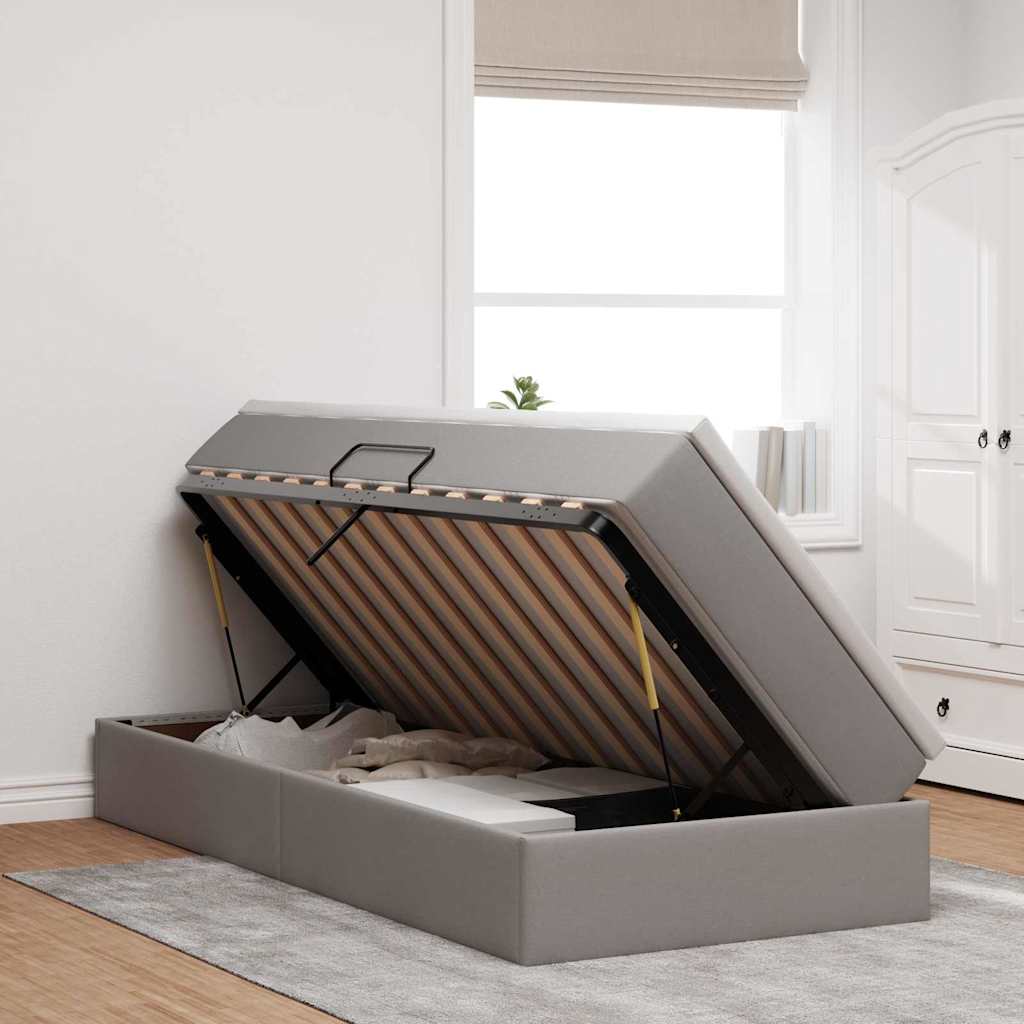 Aufbewahrungsbett mit Matratze Taupe 100 x 200 cm Polyester