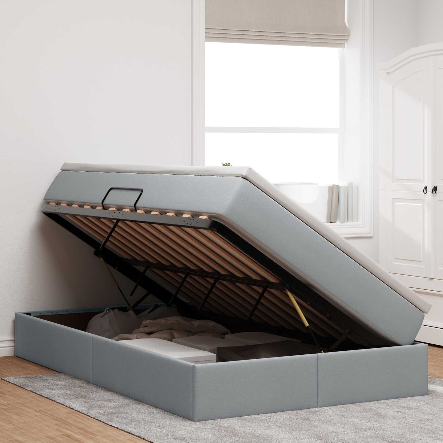 Aufbewahrungsbett mit Matratze Hellgrau 120 x 190 cm Polyester