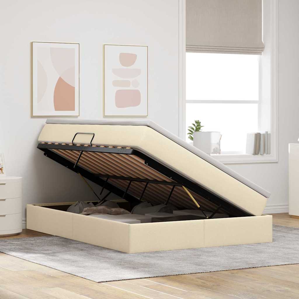 vidaXL Aufbewahrungsbett mit Matratze Creme 140 x 190 cm Polyester