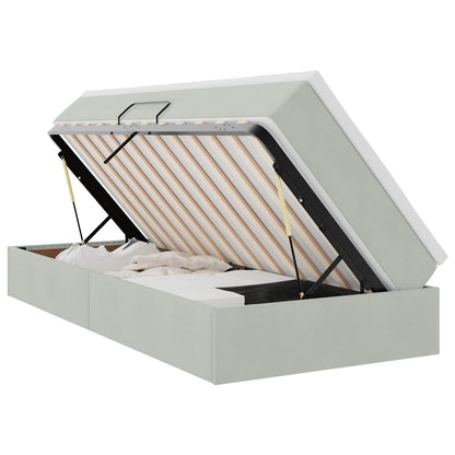 Aufbewahrungsbett mit Matratze Hellgrau 90 x 190 cm Samt