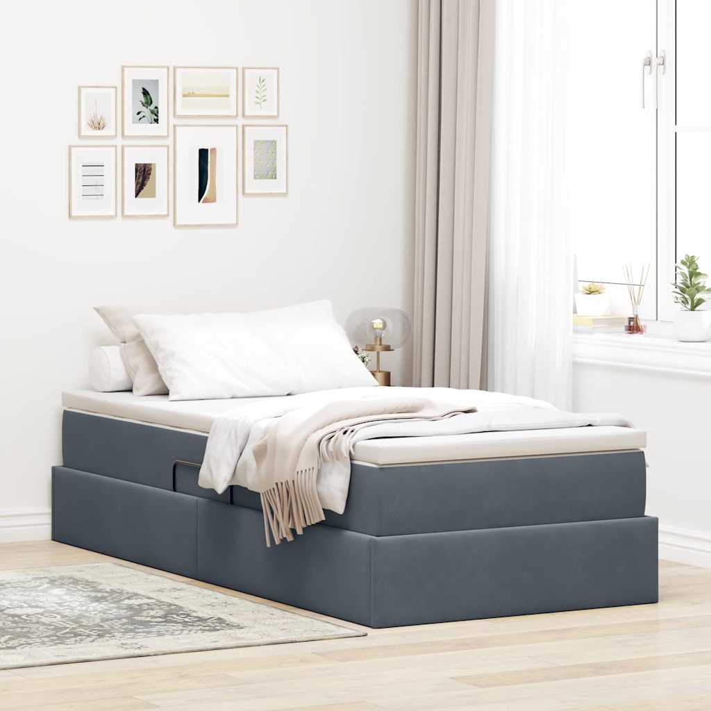 vidaXL Lit de rangement avec matelas Gris foncé 90 x 190 cm Velours