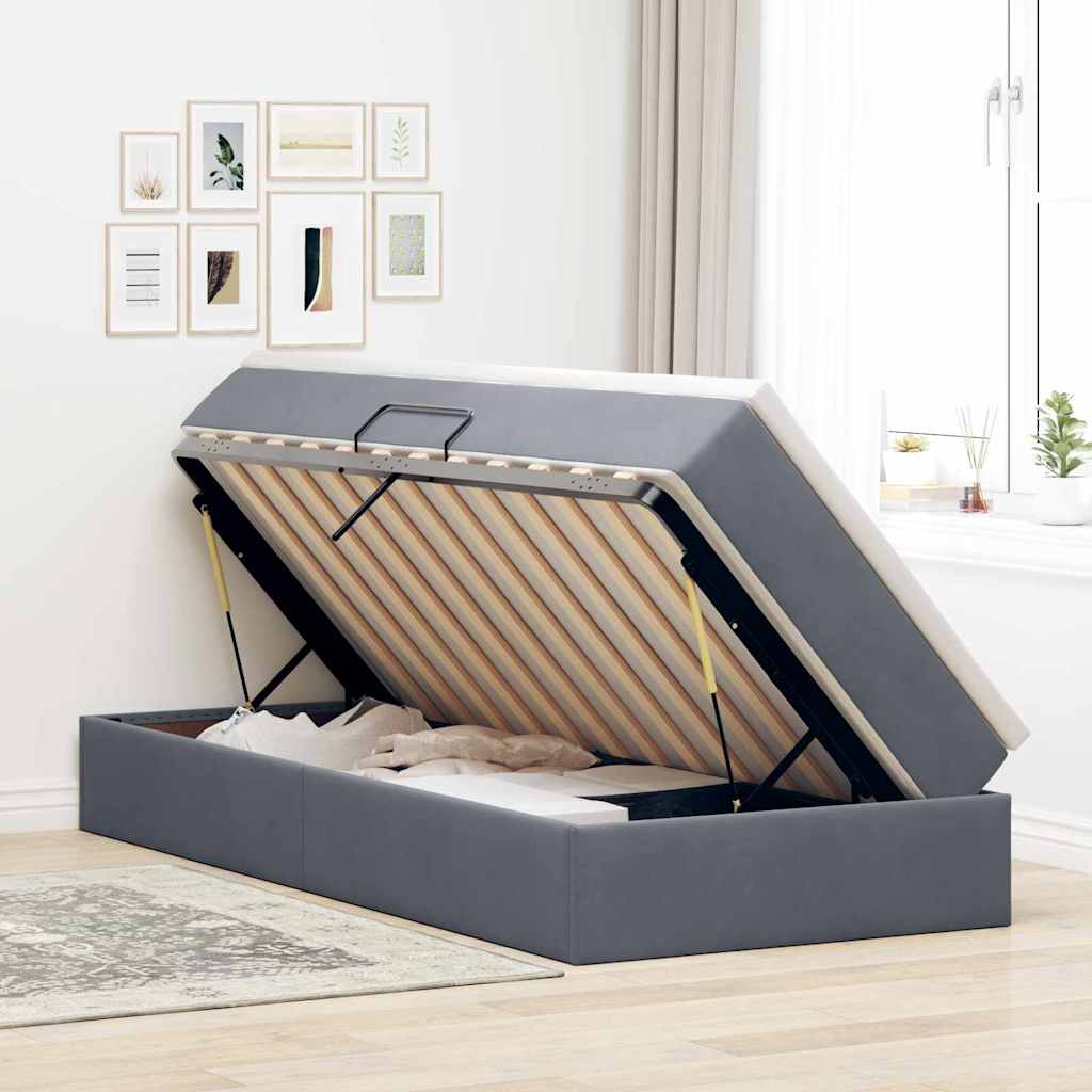 vidaXL Lit de rangement avec matelas Gris foncé 90 x 190 cm Velours