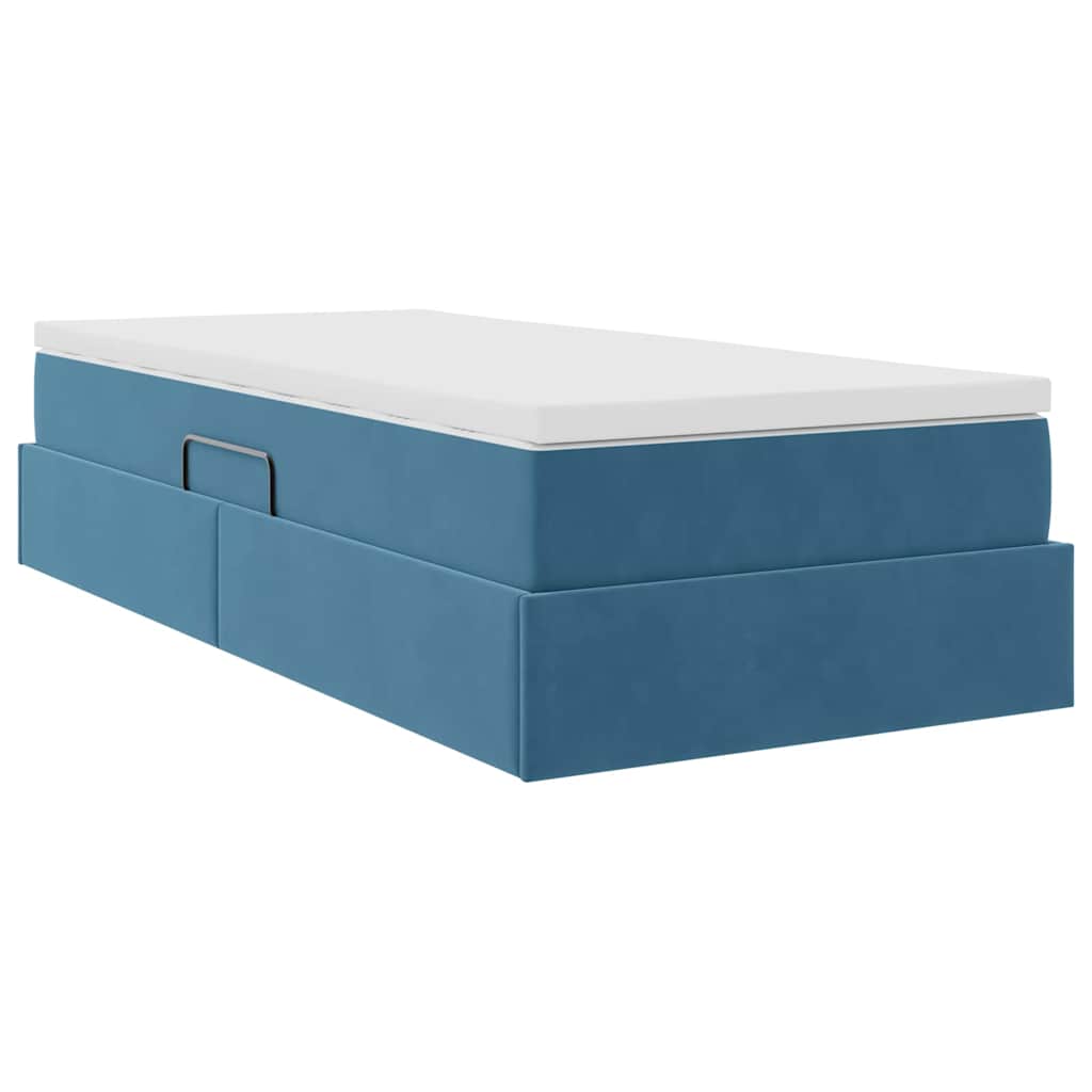 Aufbewahrungsbett mit Matratze Dunkelblau 90 x 190 cm Samt