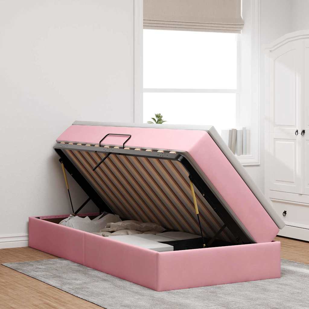 vidaXL Aufbewahrungsbett mit Matratze Rosa 90 x 190 cm Samt