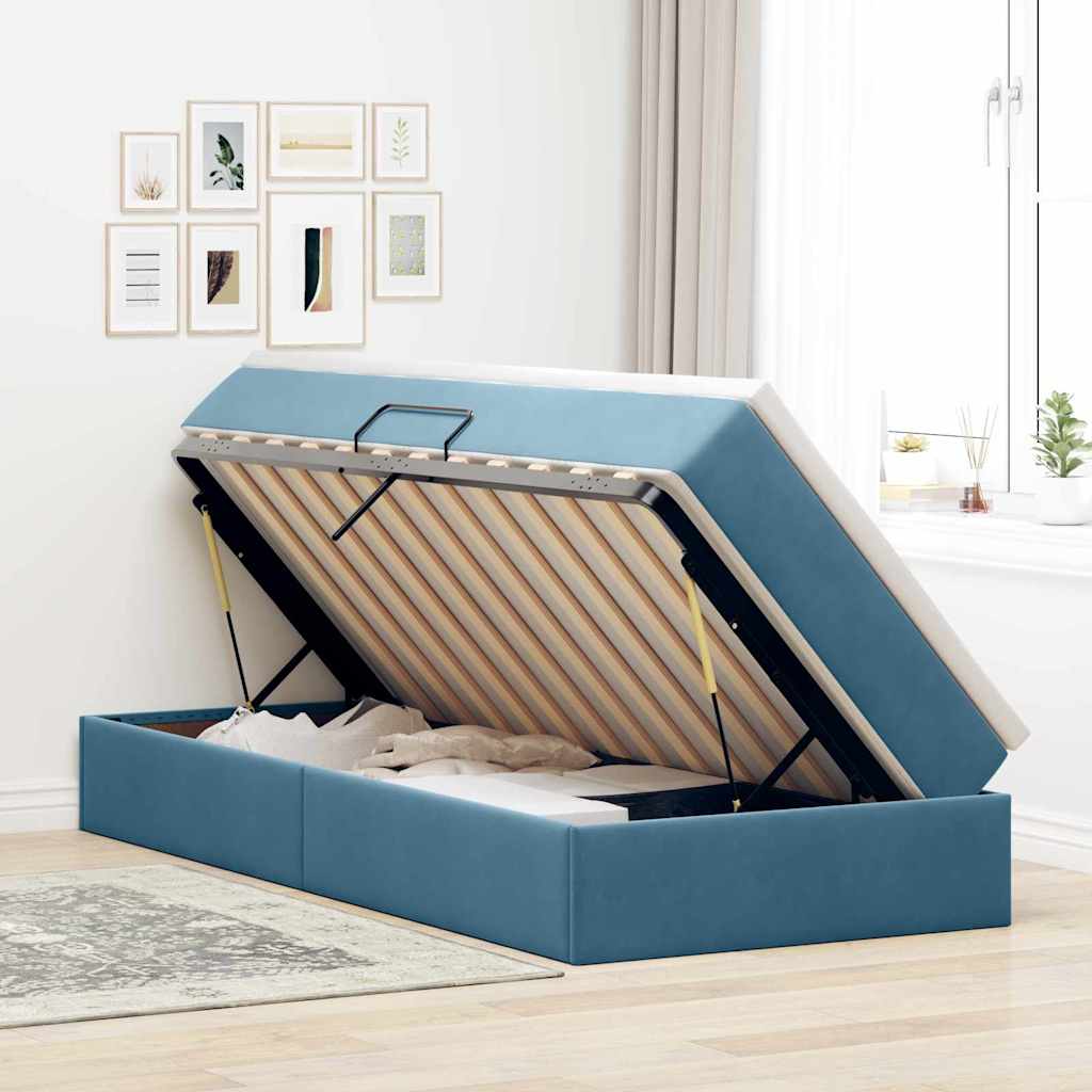 vidaXL Aufbewahrungsbett mit Matratze Dunkelblau 90 x 200 cm Samt