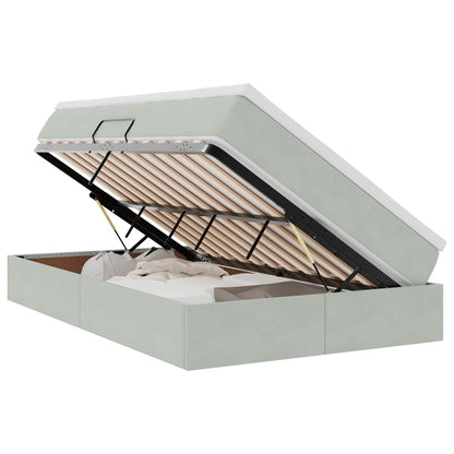 Aufbewahrungsbett mit Matratze Hellgrau 120 x 190 cm Samt