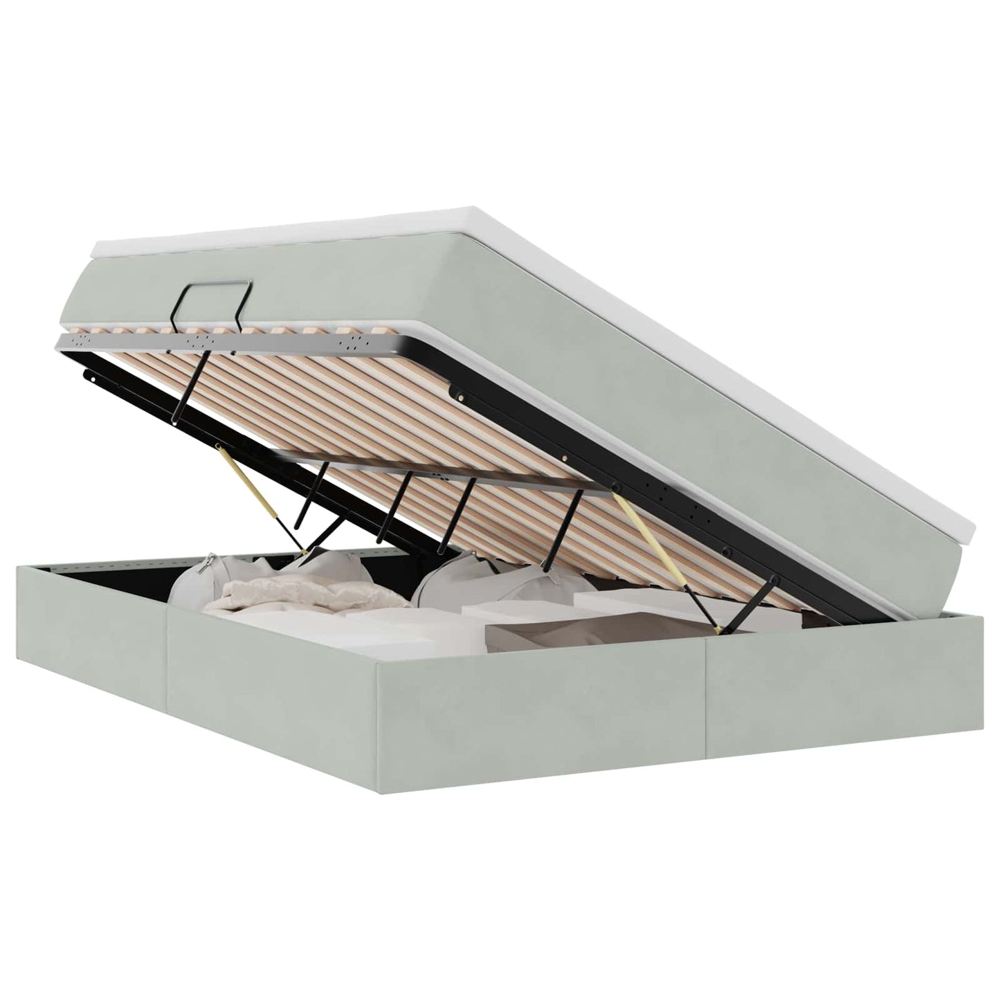 Aufbewahrungsbett mit Matratze Hellgrau 140 x 190 cm Samt