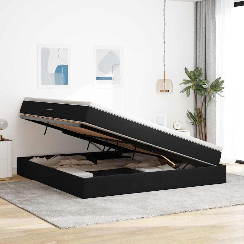 Aufbewahrungsbett mit Matratze Schwarz 200 x 200 cm Samt