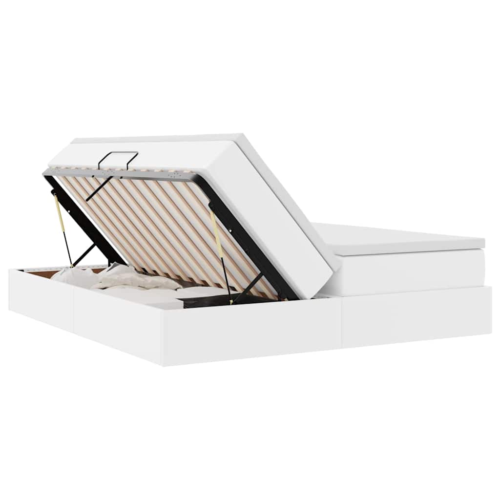 Aufbewahrungsbett mit Matratze Weiß 180 x 200 cm Kunstleder
