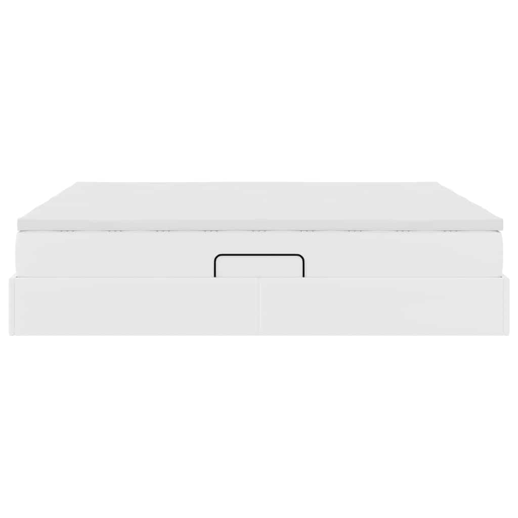 Aufbewahrungsbett mit Matratze Weiß 180 x 200 cm Kunstleder