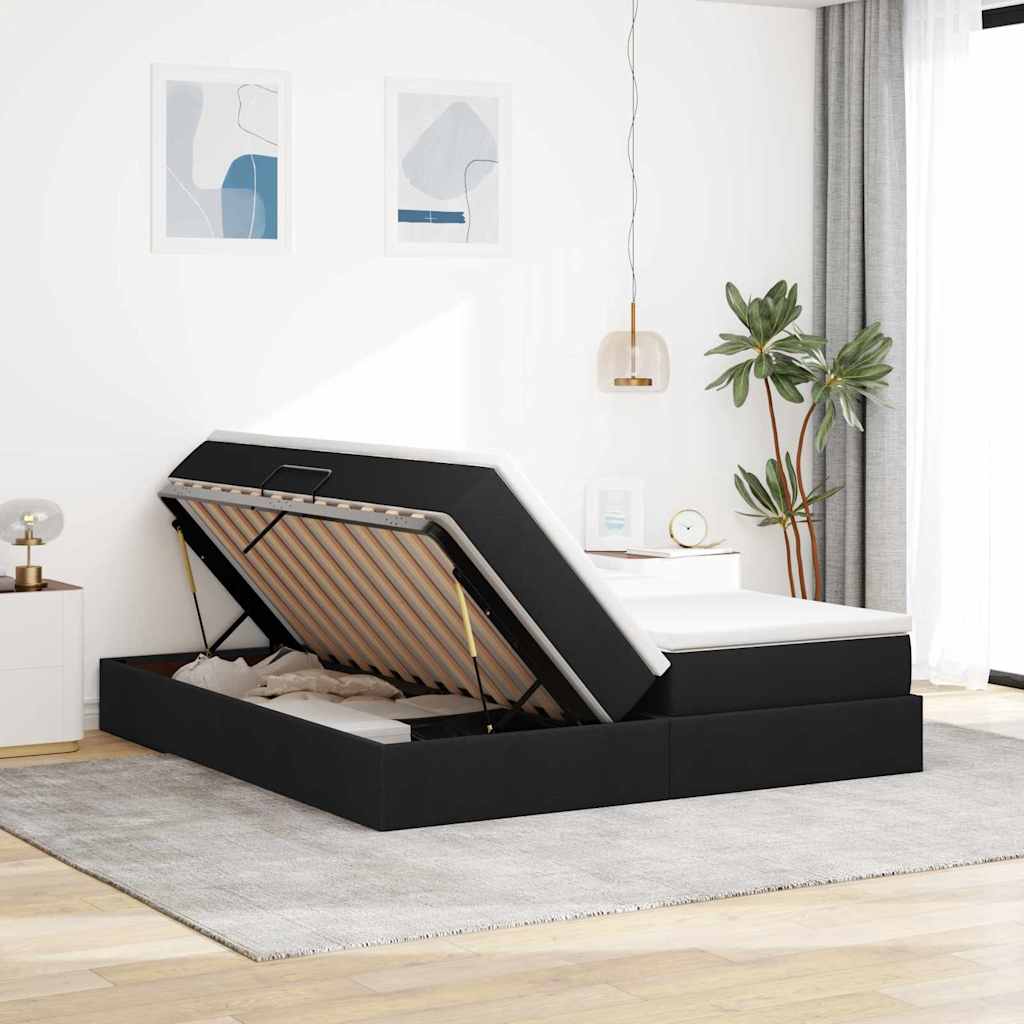 vidaXL Aufbewahrungsbett mit Matratze Schwarz 180 x 200 cm Polyester