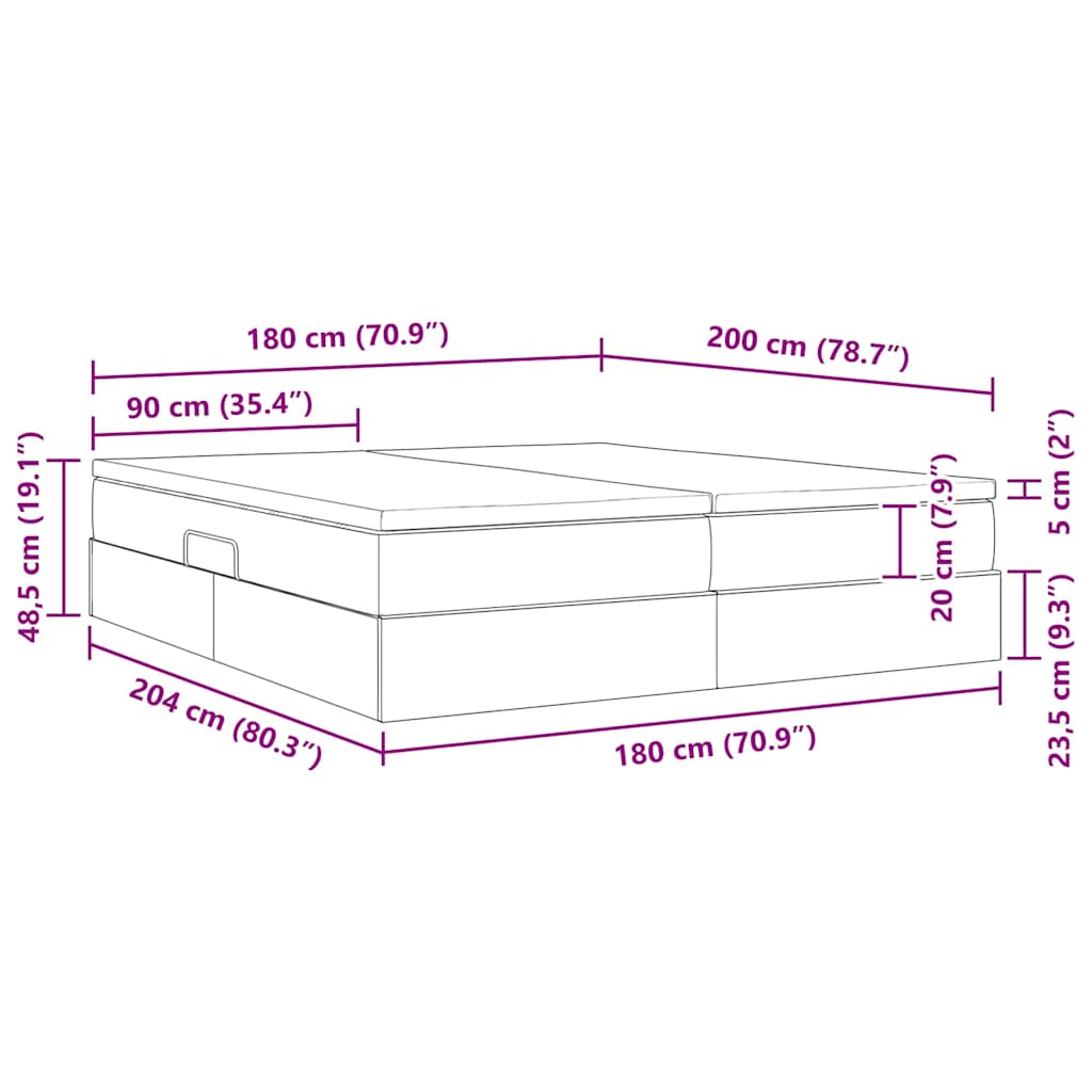 vidaXL Aufbewahrungsbett mit Matratze Schwarz 180 x 200 cm Polyester