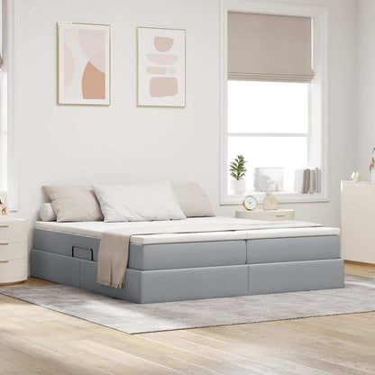 vidaXL Aufbewahrungsbett mit Matratze Hellgrau 200 x 200 cm Polyester