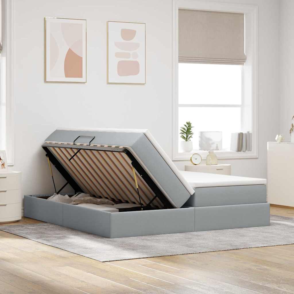 vidaXL Aufbewahrungsbett mit Matratze Hellgrau 200 x 200 cm Polyester