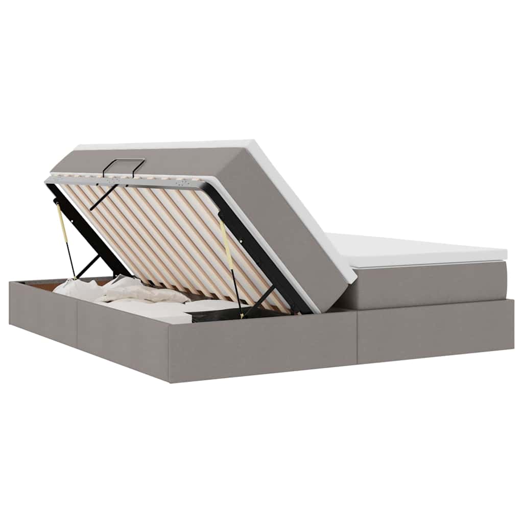 Aufbewahrungsbett mit Matratze Taupe 200 x 200 cm Polyester