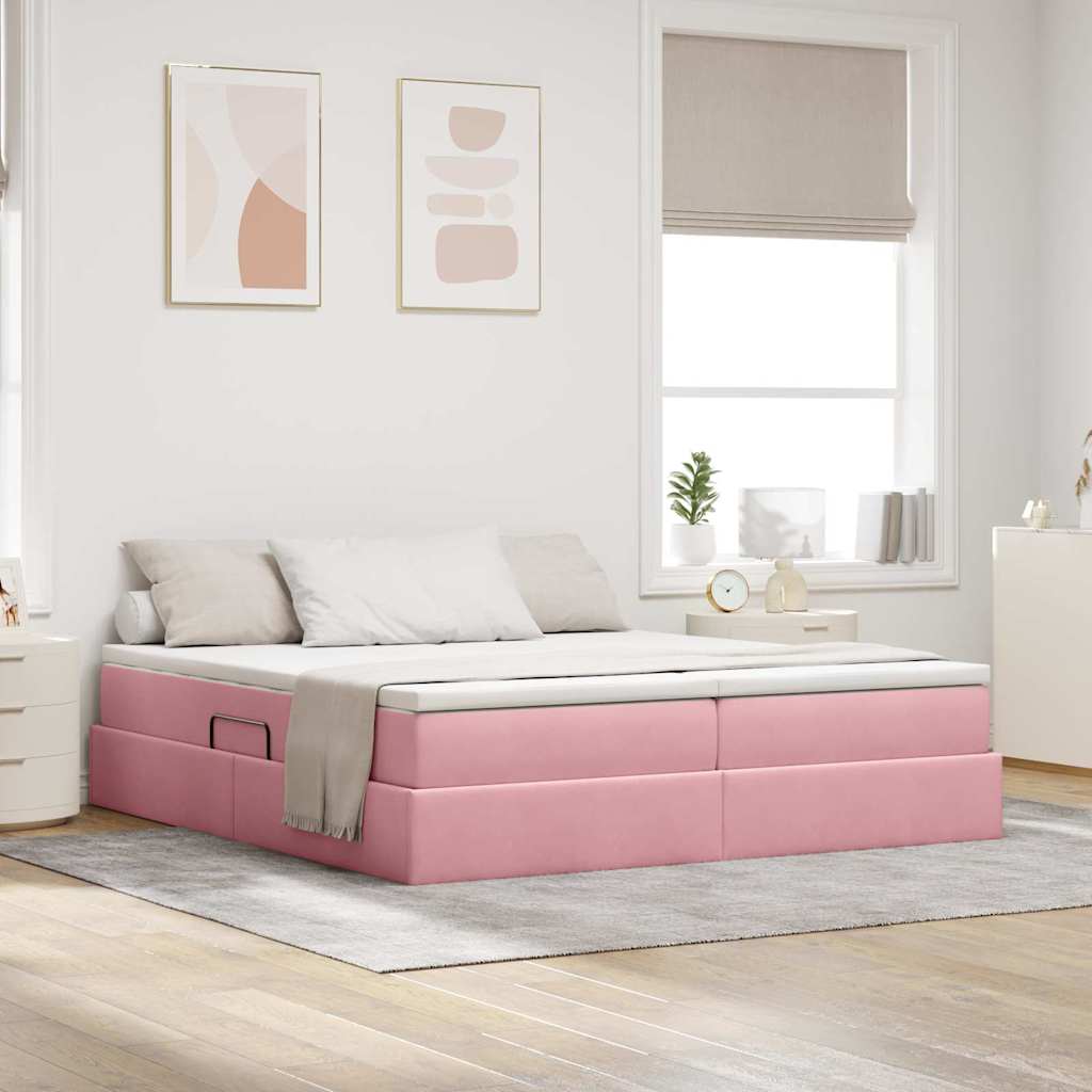 vidaXL Lit de rangement avec matelas rose 180 x 200 cm Velours