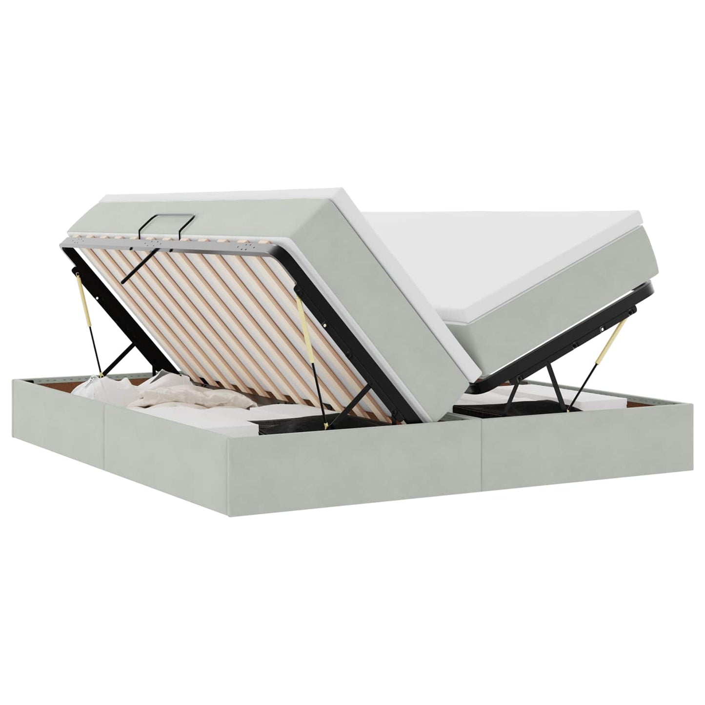 Aufbewahrungsbett mit Matratze Hellgrau 200 x 200 cm Samt