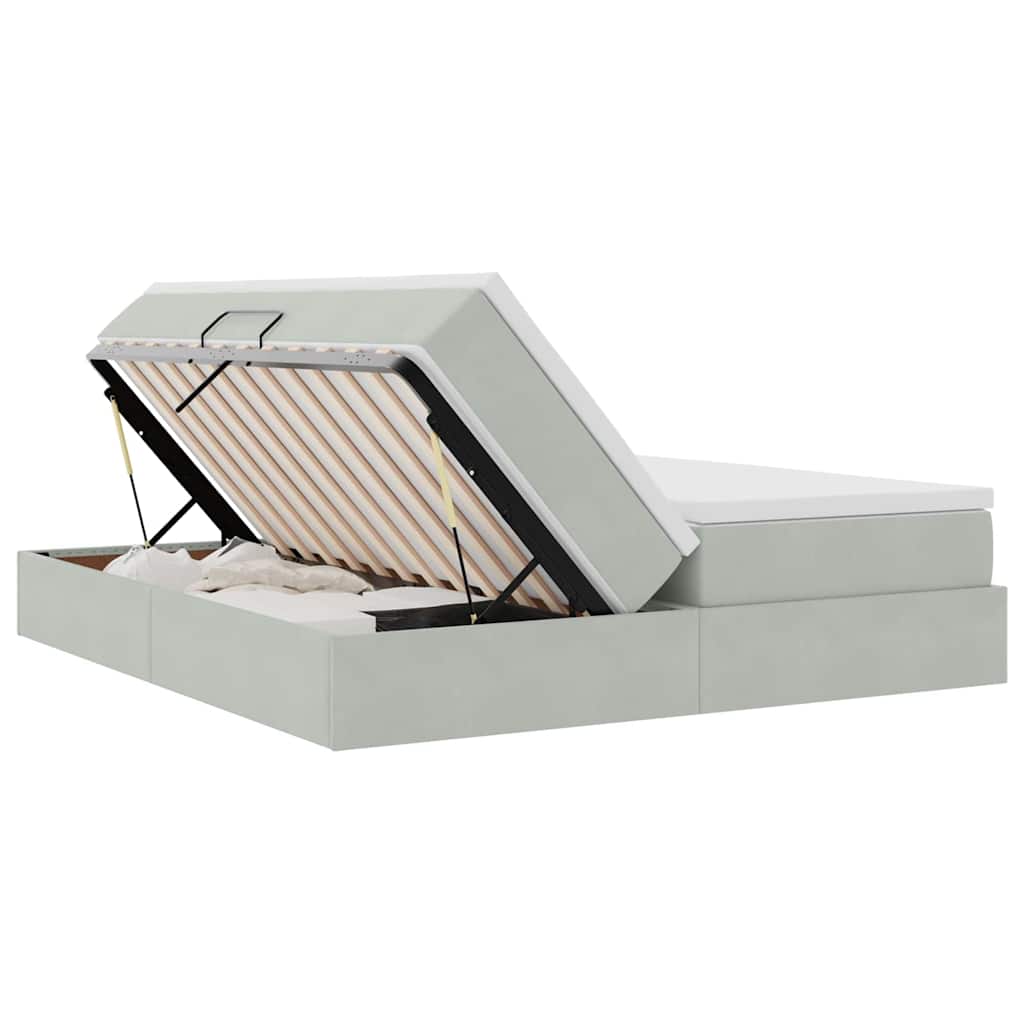 Aufbewahrungsbett mit Matratze Hellgrau 200 x 200 cm Samt