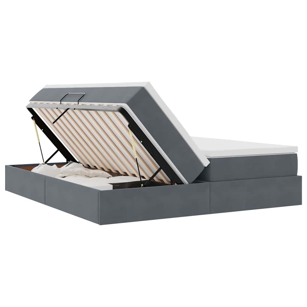 Aufbewahrungsbett mit Matratze Dunkelgrau 200 x 200 cm Samt
