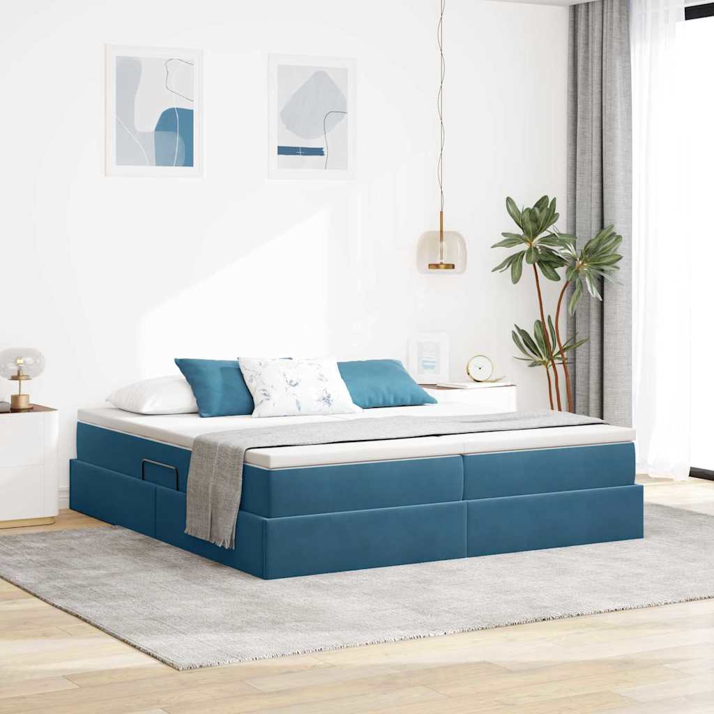 vidaXL Lit de rangement avec matelas bleu foncé 200 x 200 cm velours