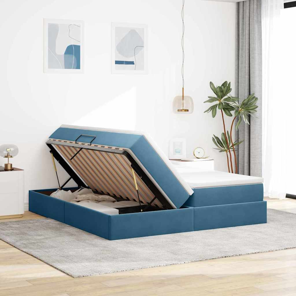 vidaXL Lit de rangement avec matelas bleu foncé 200 x 200 cm velours