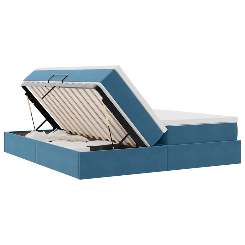 vidaXL Lit de rangement avec matelas bleu foncé 200 x 200 cm velours