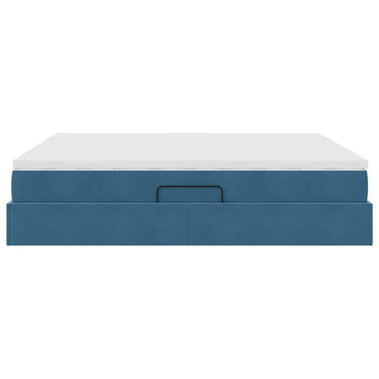 vidaXL Lit de rangement avec matelas bleu foncé 200 x 200 cm velours