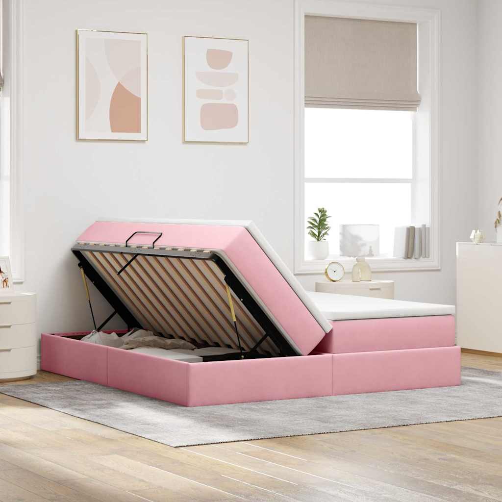 vidaXL Lit de rangement avec matelas rose 200 x 200 cm velours