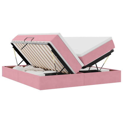 vidaXL Lit de rangement avec matelas rose 200 x 200 cm velours