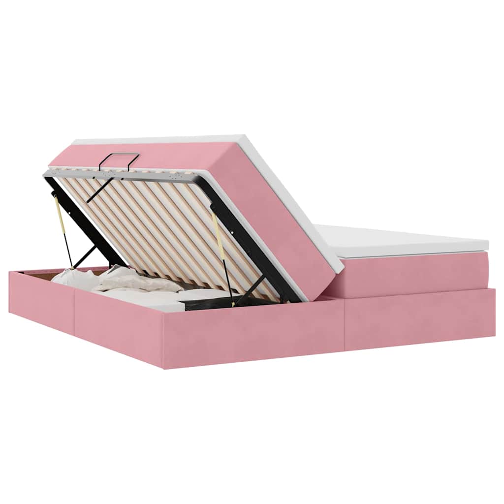 vidaXL Lit de rangement avec matelas rose 200 x 200 cm velours
