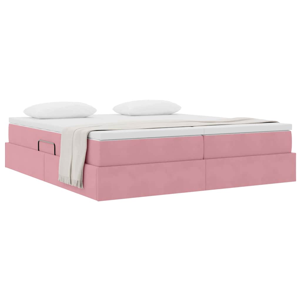 vidaXL Lit de rangement avec matelas rose 200 x 200 cm velours