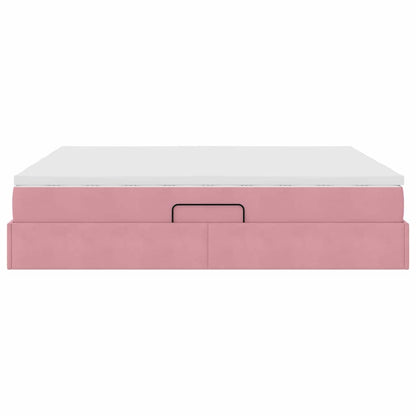 vidaXL Lit de rangement avec matelas rose 200 x 200 cm velours