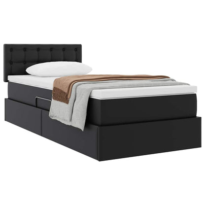 Aufbewahrungsbett mit Matratze Schwarz 90 x 190 cm Kunstleder