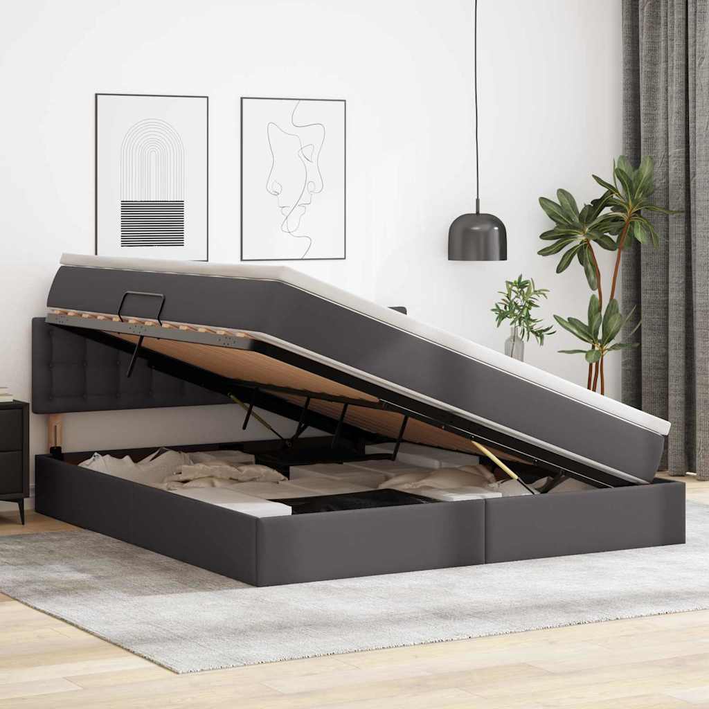 vidaXL Aufbewahrungsbett mit Matratze Grau 160 x 200 cm Kunstleder