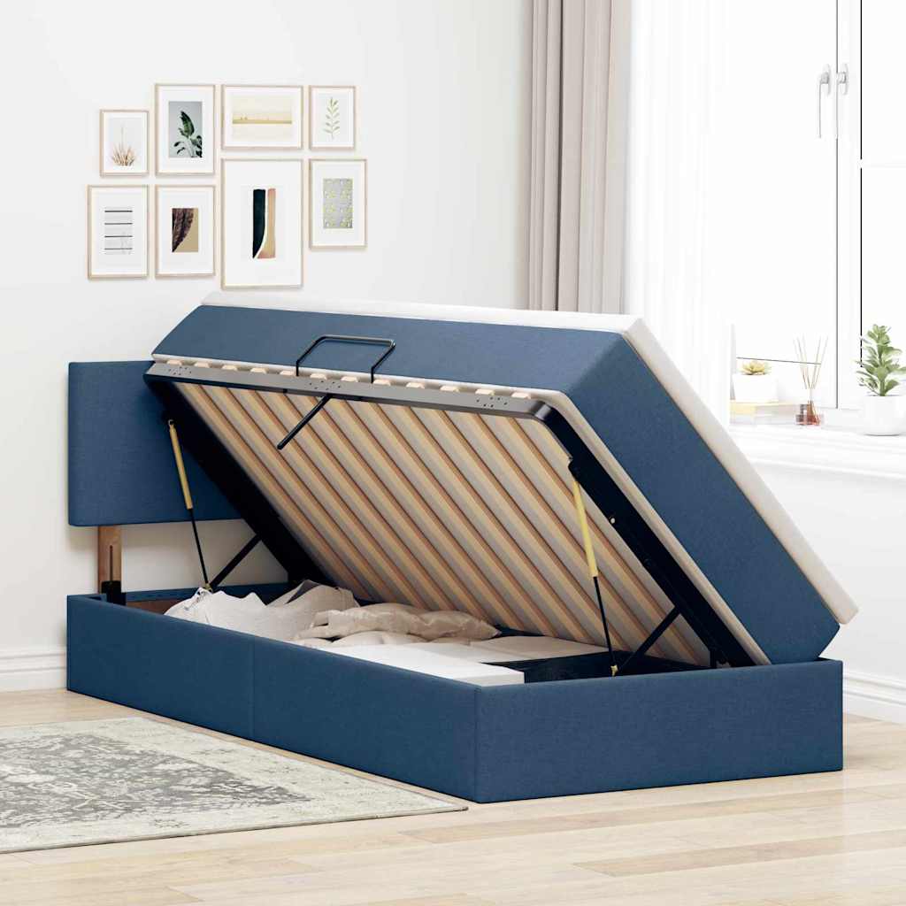 vidaXL Aufbewahrungsbett mit Matratze Blau 90 x 200 cm Holzwerkstoff