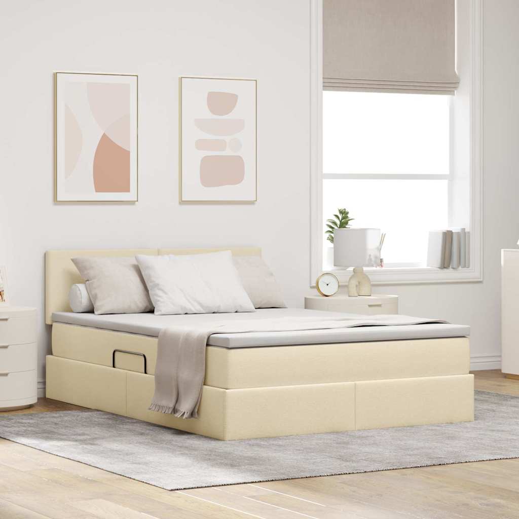 vidaXL Aufbewahrungsbett mit Matratze Creme 140 x 190 cm Holzwerkstoff