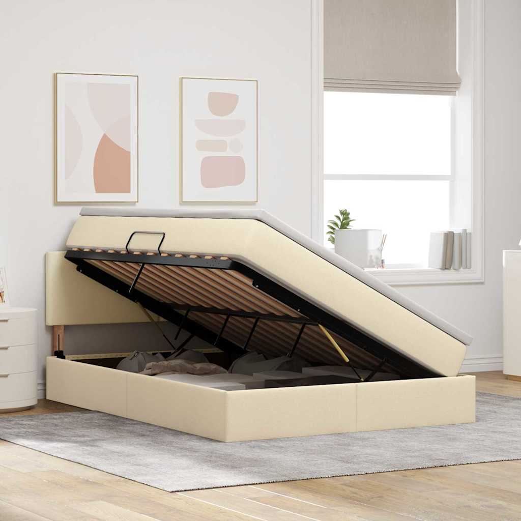 vidaXL Aufbewahrungsbett mit Matratze Creme 140 x 190 cm Holzwerkstoff