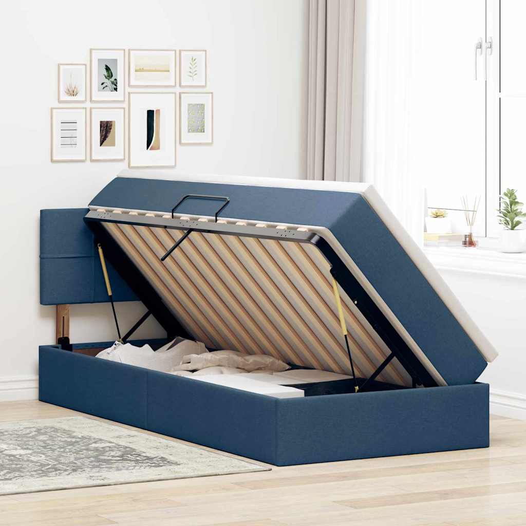 vidaXL Aufbewahrungsbett mit Matratze Blau 90 x 200 cm Holzwerkstoff