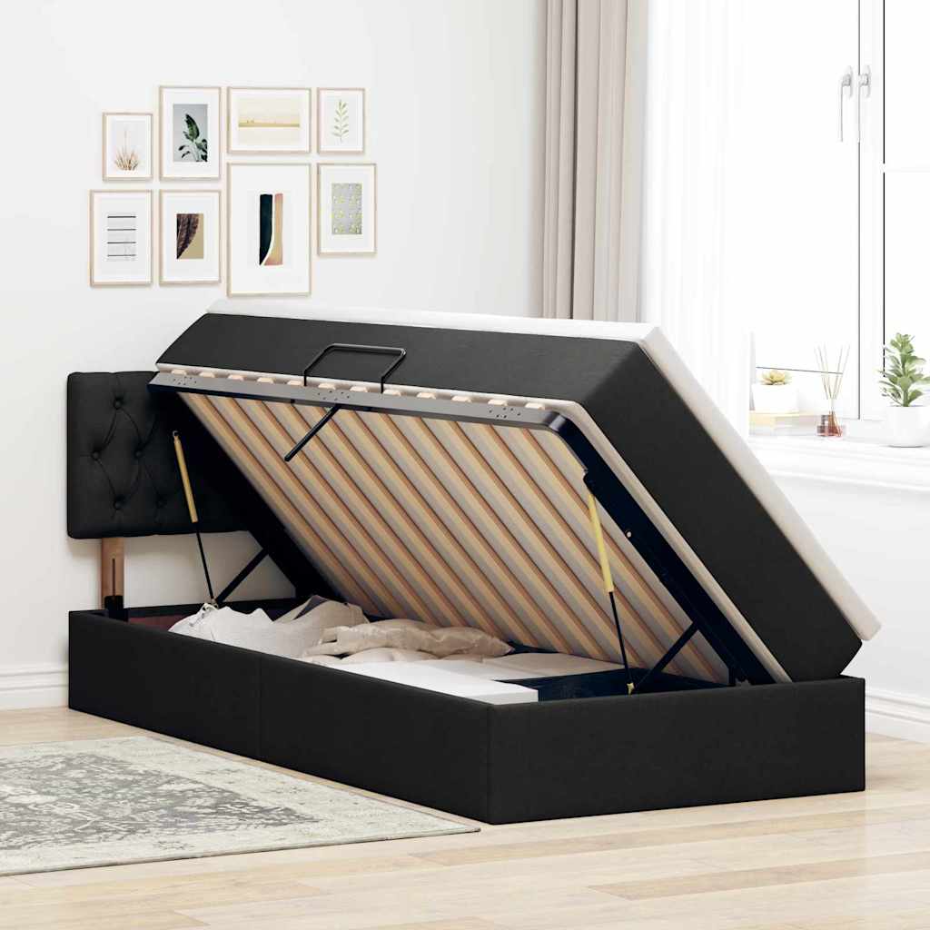 vidaXL Aufbewahrungsbett mit Matratze mit Matratze Schwarz 90 x 200 cm