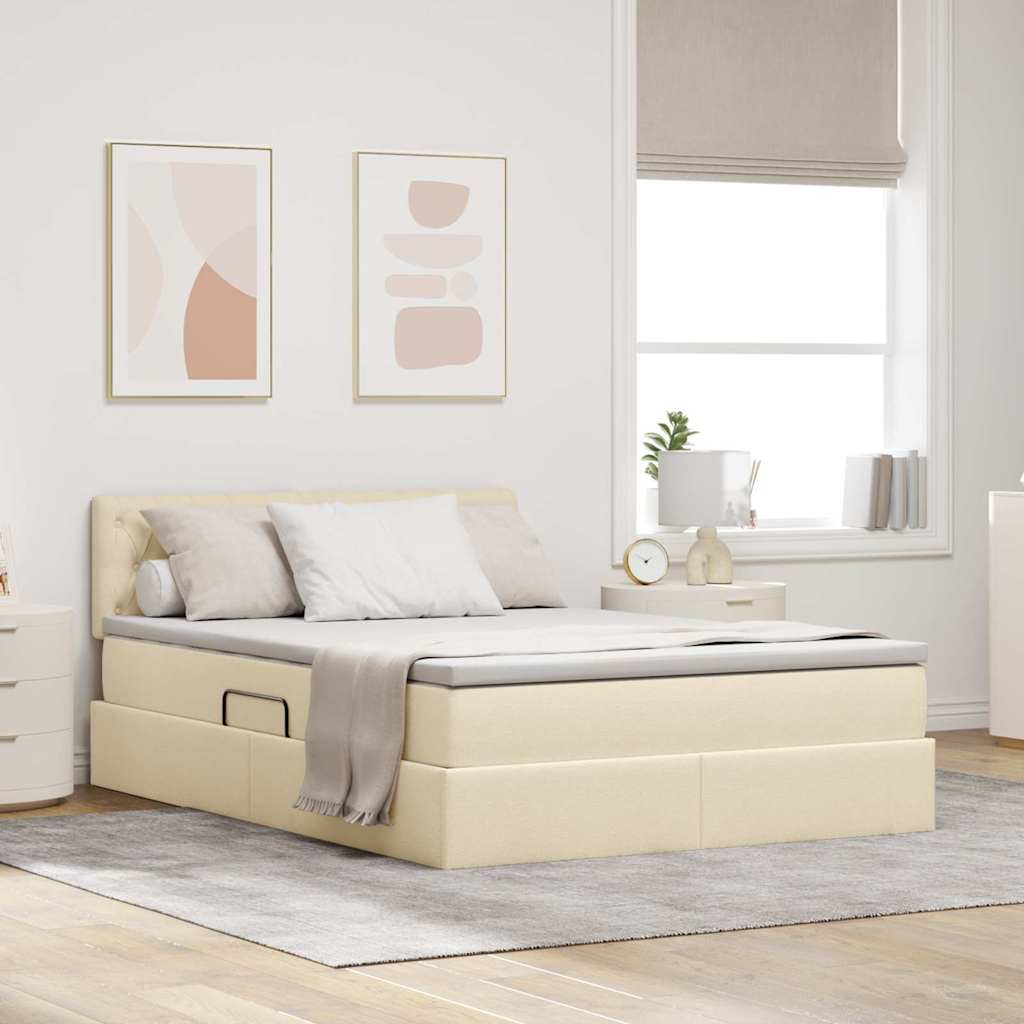 vidaXL Aufbewahrungsbett mit Matratze Creme 140 x 190 cm Holzwerkstoff
