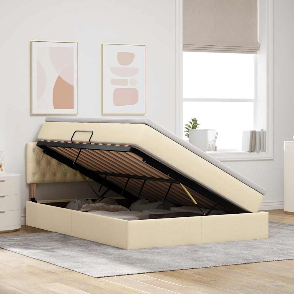 vidaXL Aufbewahrungsbett mit Matratze Creme 140 x 190 cm Holzwerkstoff